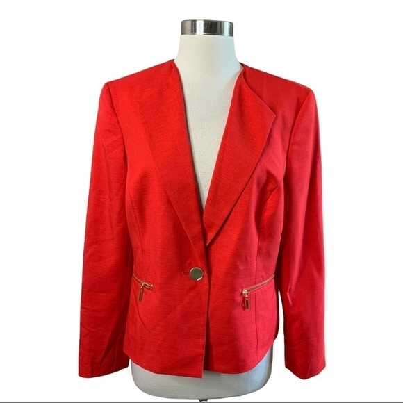 Le Suit NWT Red One Button Front Blazer Size 10 - Picture 1 of 10